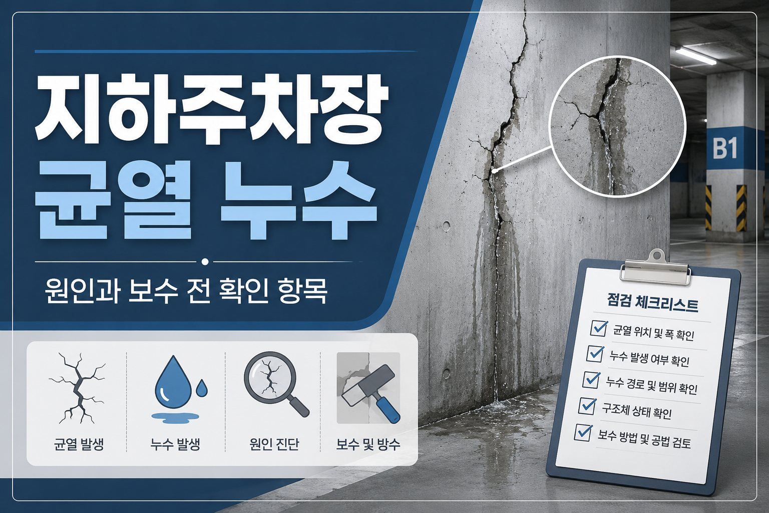 지하주차장 균열 누수 원인과 보수 전 확인할 항목