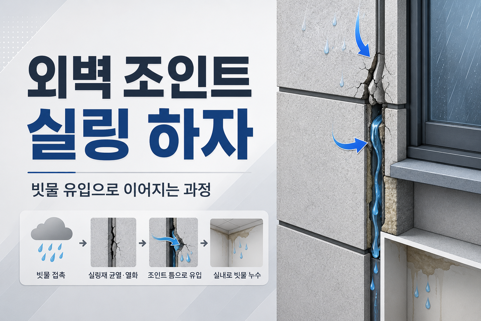외벽 조인트 실링 하자가 빗물 유입으로 이어지는 과정